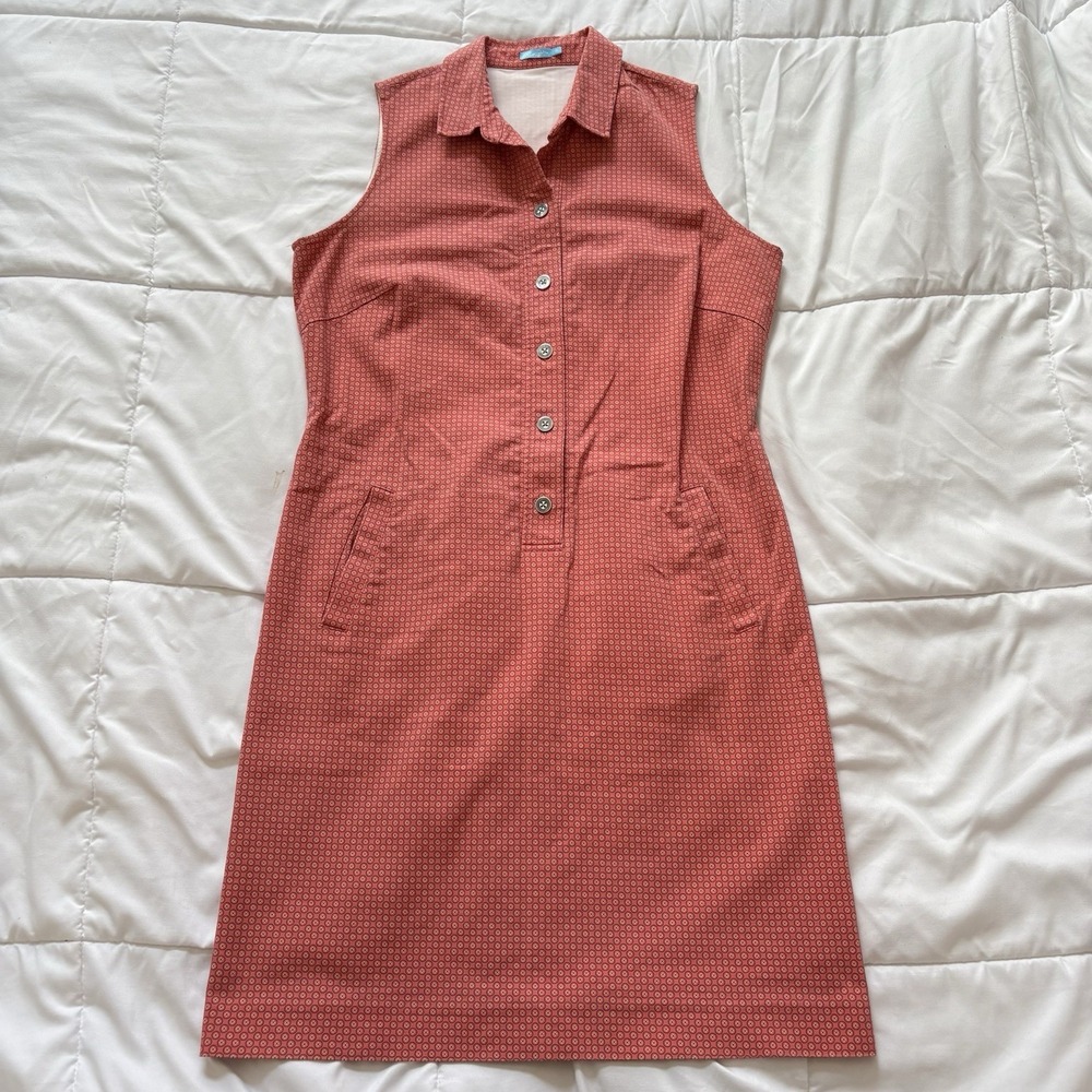 J McLaughlin Dress Womens 10 Geometric Orange Coral Sleeveless Shift Collared